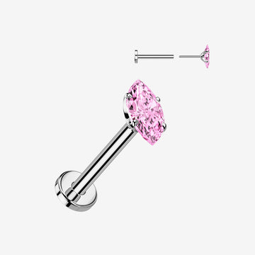 Implant Grade Titanium OneFit Threadless Marquise Gem Sparkle Top Flat Back Labret-Pink